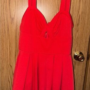 Material Girl Bright Red One-Piece Romper Dress with Sweetheart Bodice
